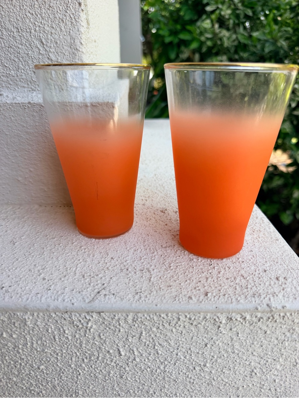 Vintage Blendo Orange Frosted Tumblers Gold Rim MCM Barware Glasses Set of 2